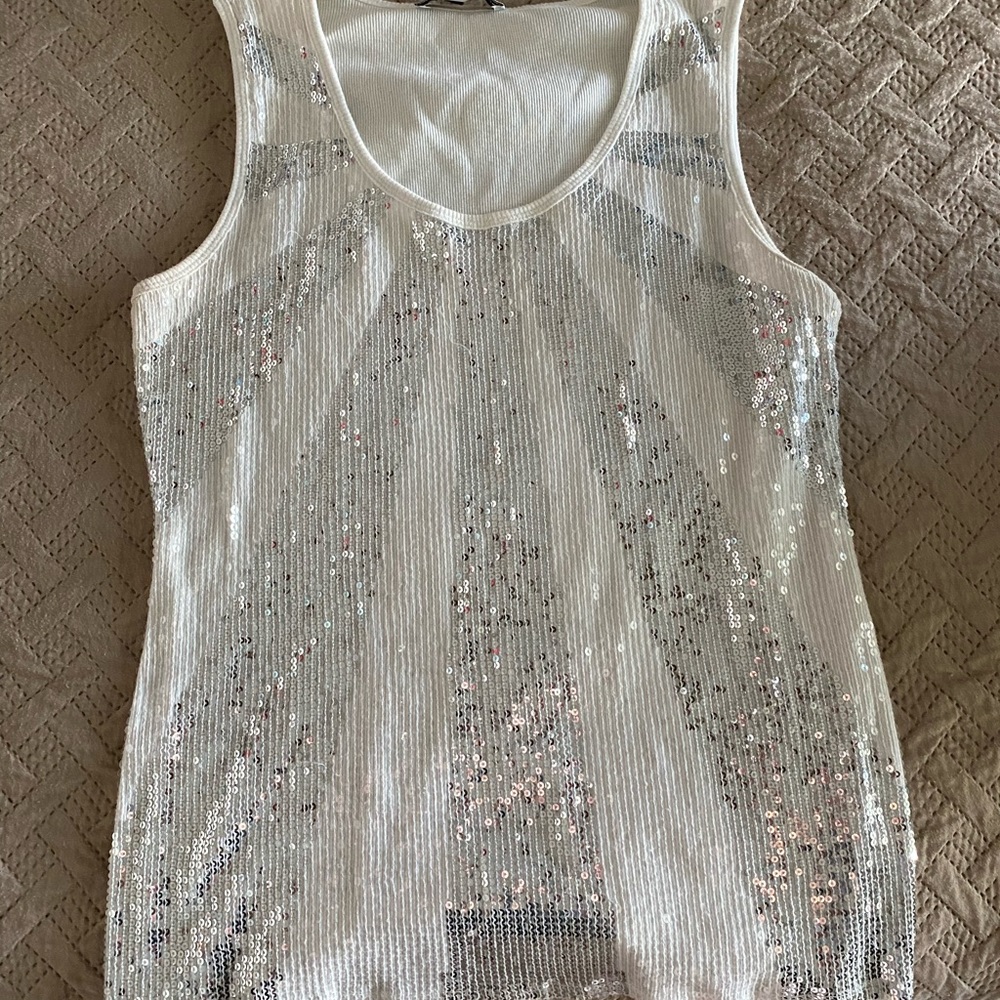 White sparkly sleeveless blouse